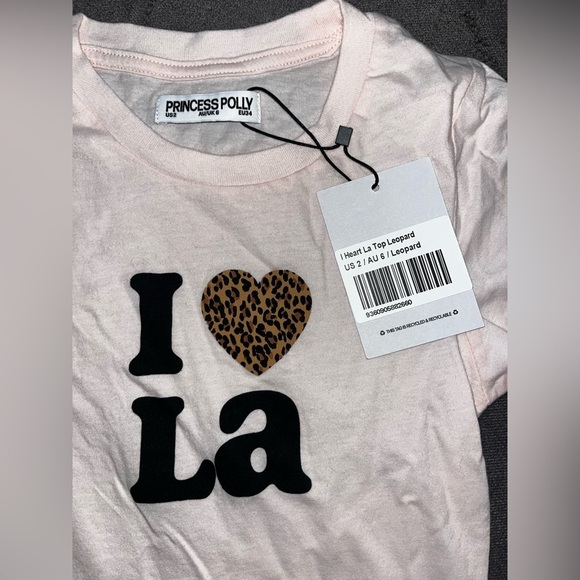 NWT Princess Polly I HEART LA TOP Leopard PINK Cropped Fitted T-Shirt Y2K XS 2 - Picture 6 of 9